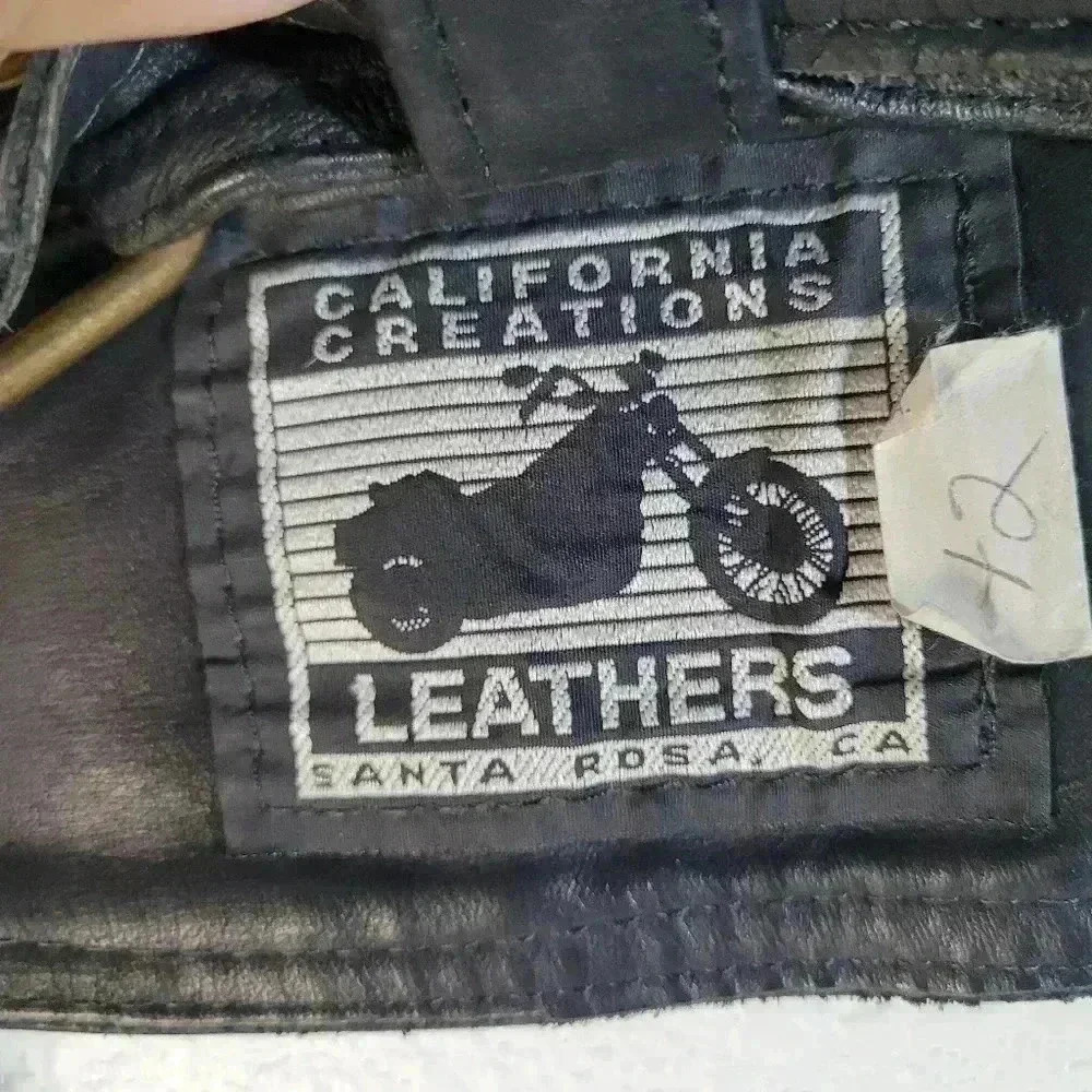 Motorcycle Chaps California Creations Black Leather Biker Sz Med Made In USA - Picture 5 of 8